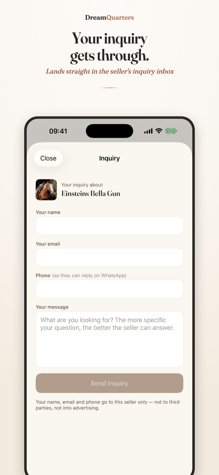 Modulo di richiesta nell'app Dream Quarters